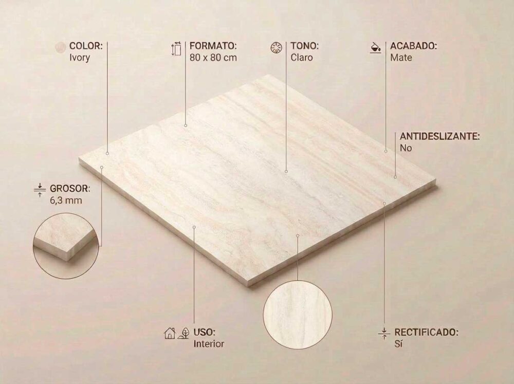 Porcelánico Sforza Ivory 80×80 cm MT 6 mm Rect