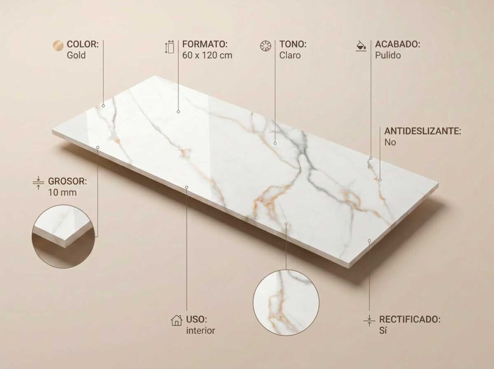 Porcelánico Aston Gold 60×120 cm PUL Rect