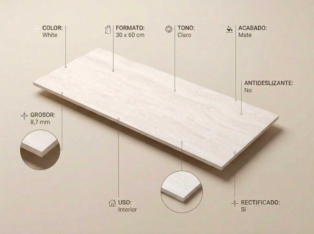 Porcelánico Sforza White 30×60 cm MT Rect