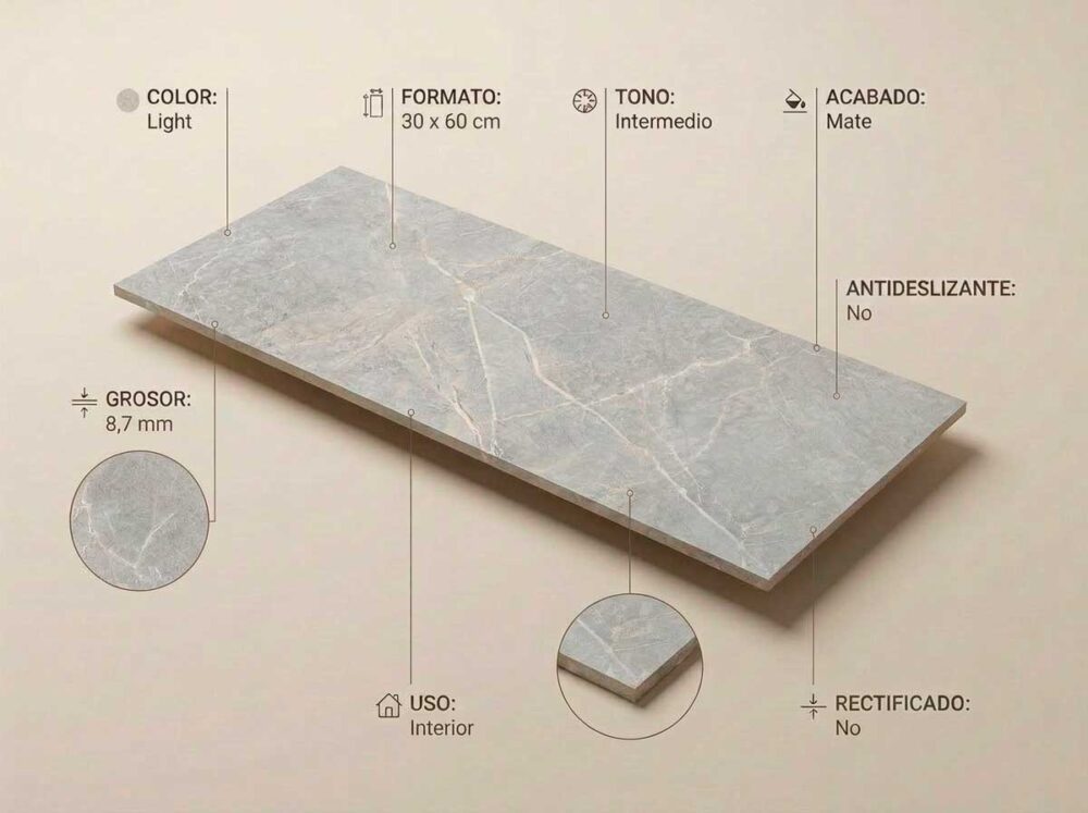 Porcelánico Syrah Light 30×60 cm MT