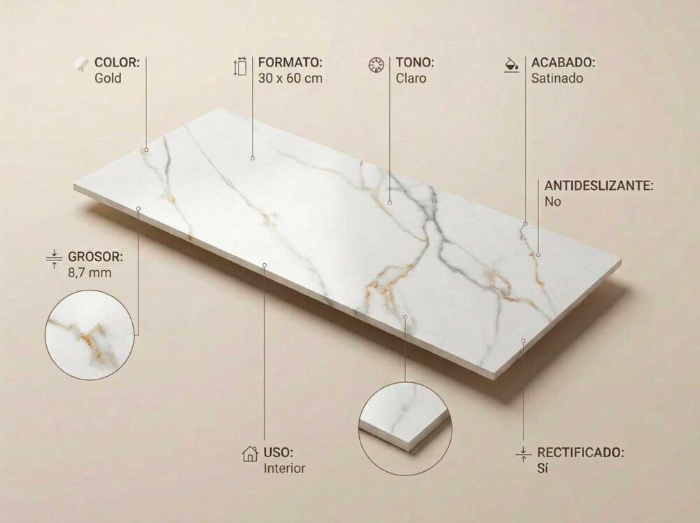 Porcelánico Aston Gold 30×60 cm SAT Rect