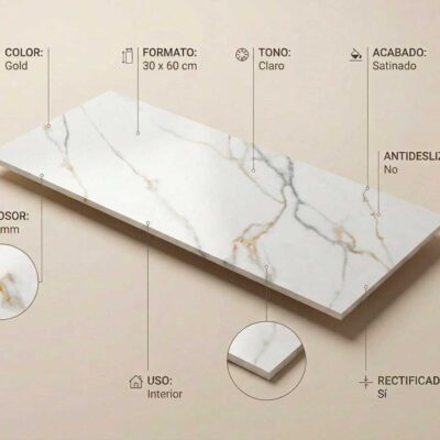 Baldosa porcelánica efecto mármol Aston Gold