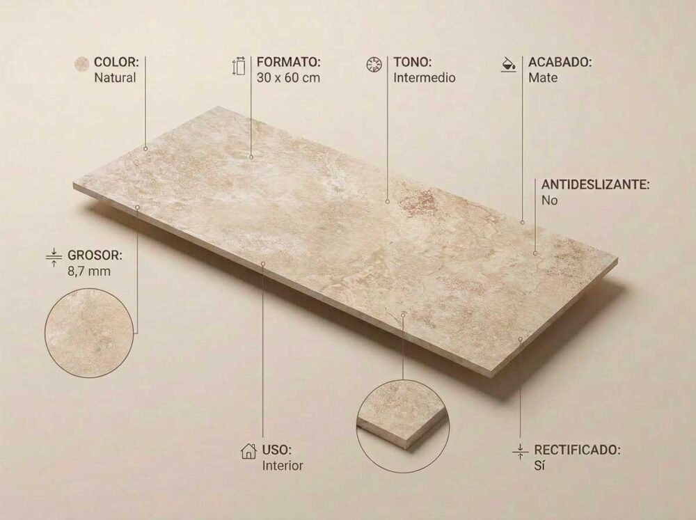 Porcelánico Poetry Natural 30×60 cm MTRect