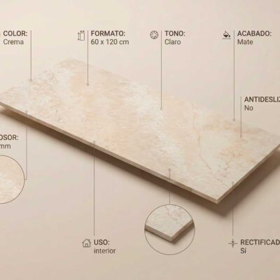 Baldosa porcelánica crema 60x12