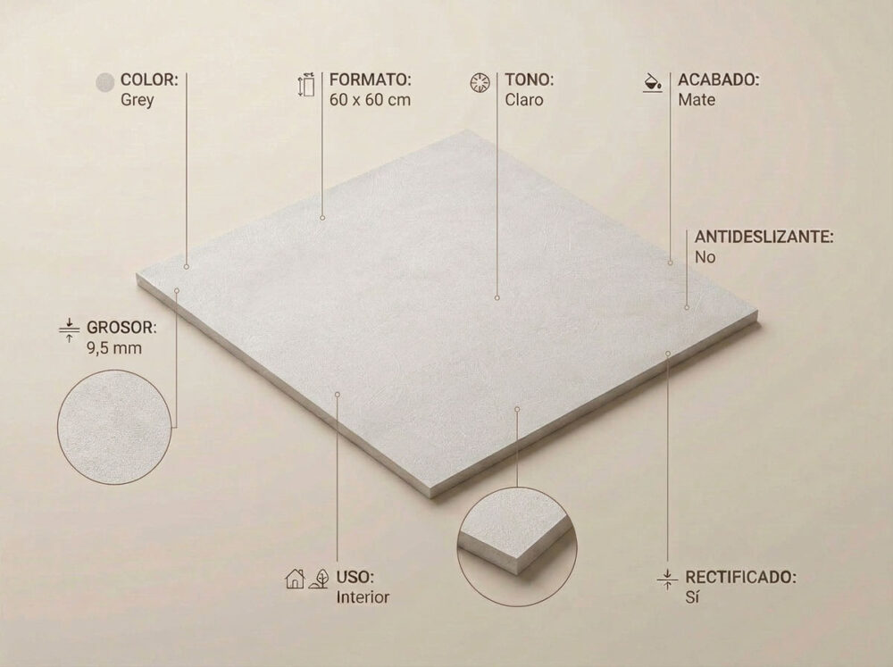 Porcelánico Phase Grey 60×60 cm MT Rect