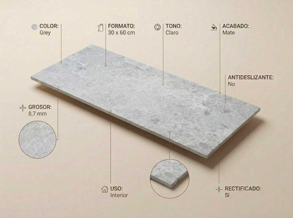 Porcelánico Charisma Grey 30×60 cm MT Rect