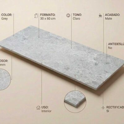 Plaqueta porcelánica gris imitación