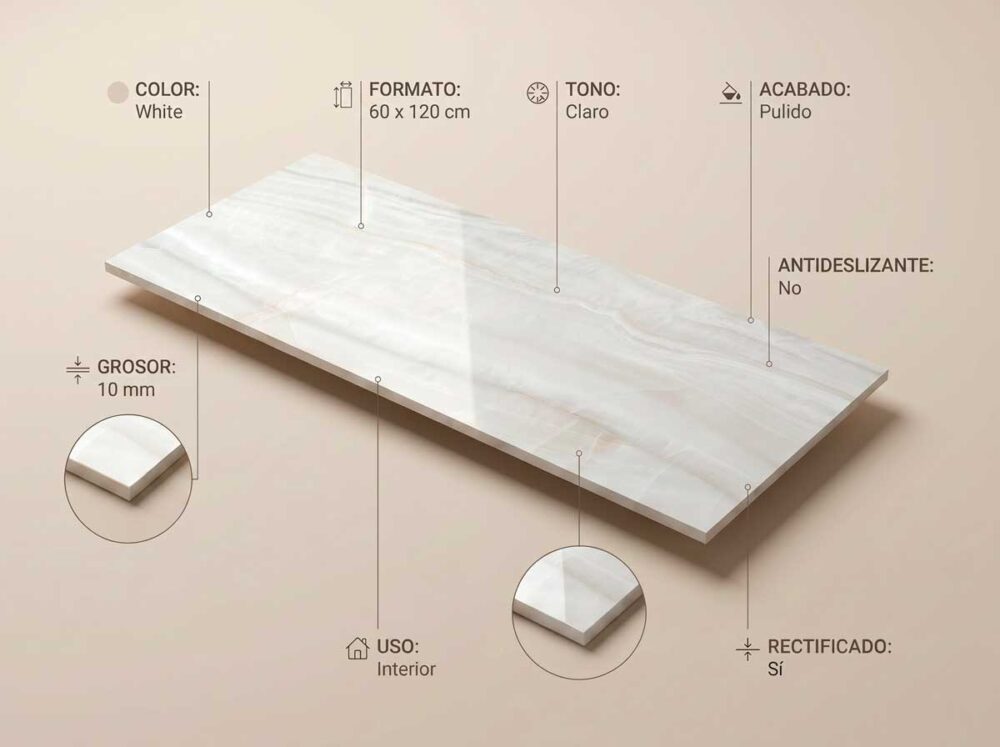 Porcelánico Chroma White 60×120 cm PUL Rect