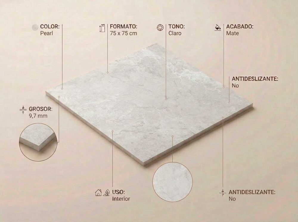 Porcelánico Poetry Pearl 75×75 cm MT Rect