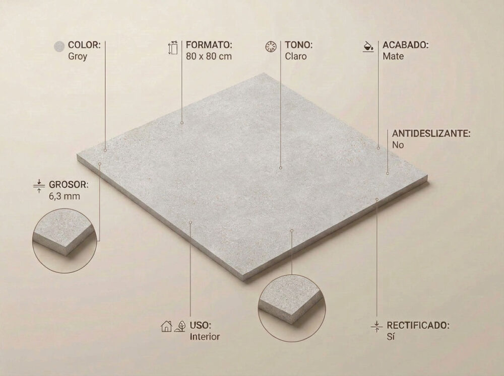 Porcelánico Kreta Grey 80×80 cm MT 6 mm Rect
