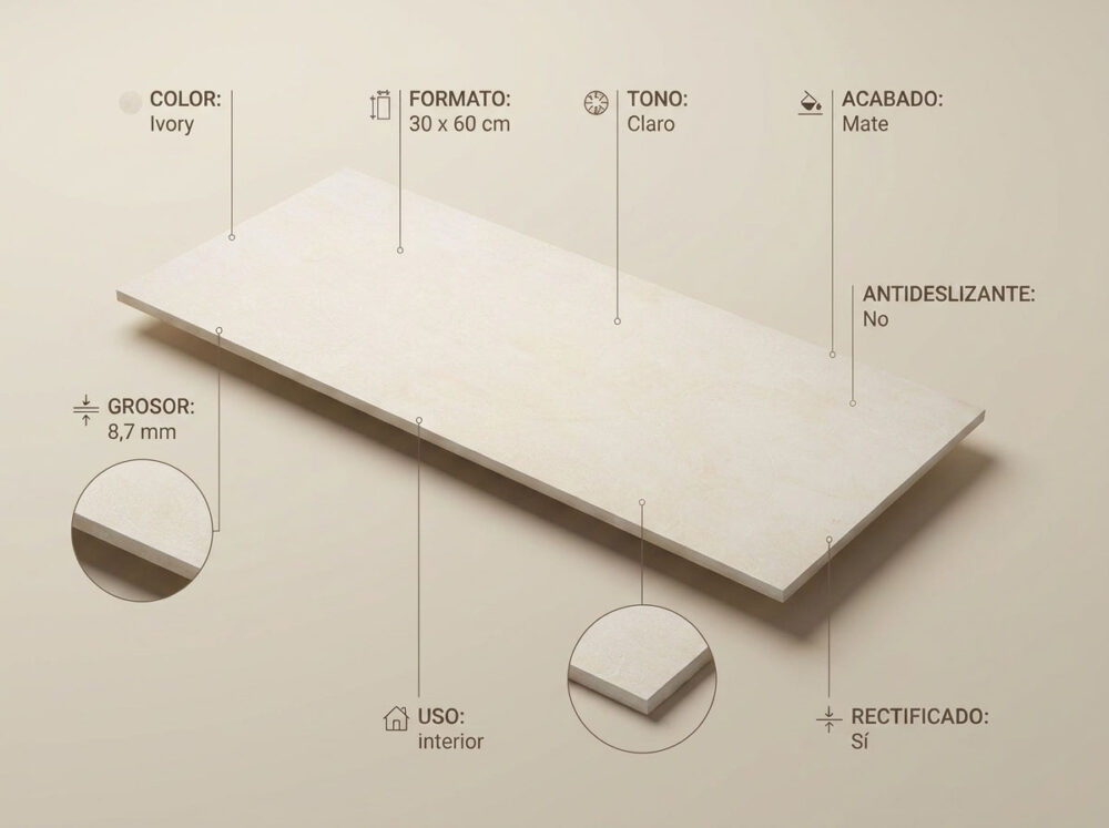 Porcelánico Phase Ivory 30×60 cm MT Rect