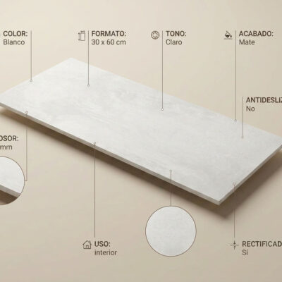Azulejo porcelánico Phase White blanco efecto cemento