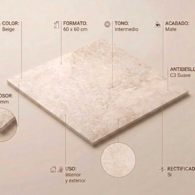 Este suelo porcelánico beige de 60x60 cm tiene
