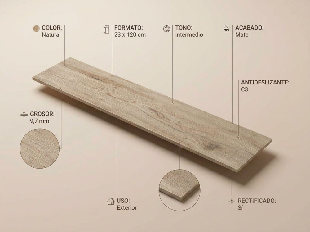 Porcelánico Telma Natural 23×120 cm MT Rect Antid