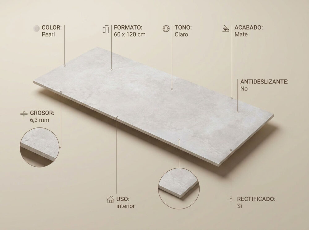 Porcelánico Derek Pearl 60×120 cm MT 6 mm Rect