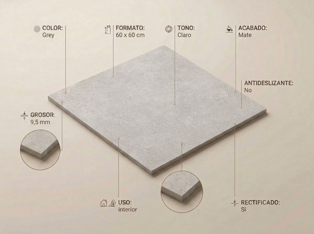 Porcelánico Kreta Grey 60×60 cm MT Rect