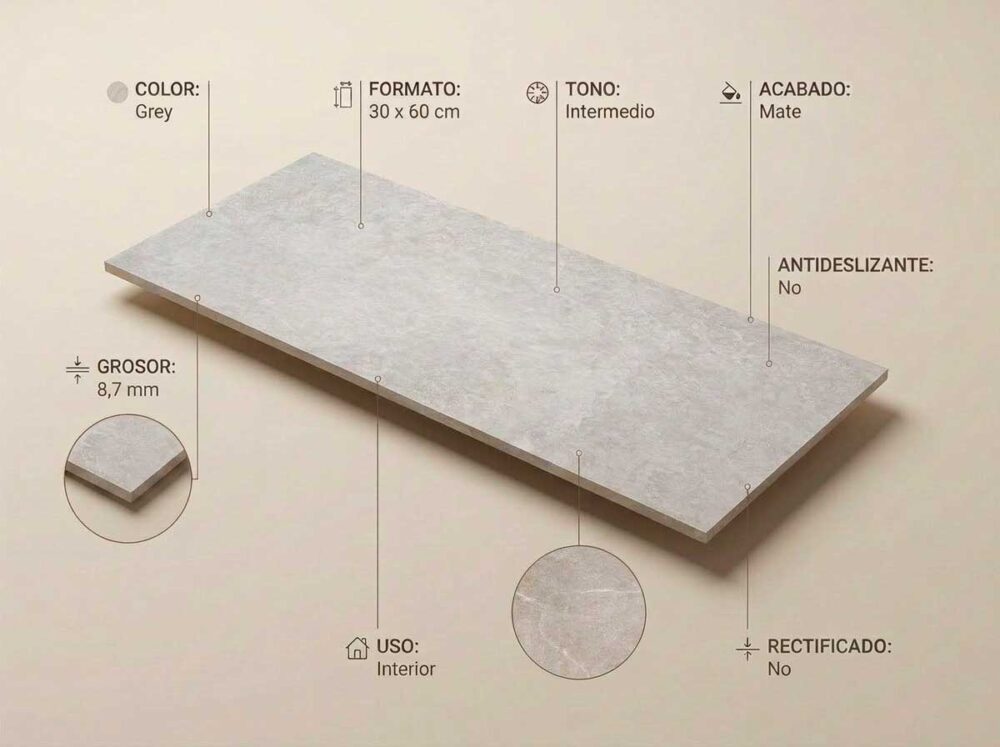 Porcelánico Premiere Grey 30×60 cm MT