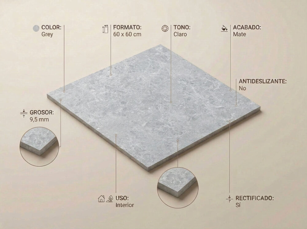 Porcelánico Charisma Grey 60×60 cm MT Rect