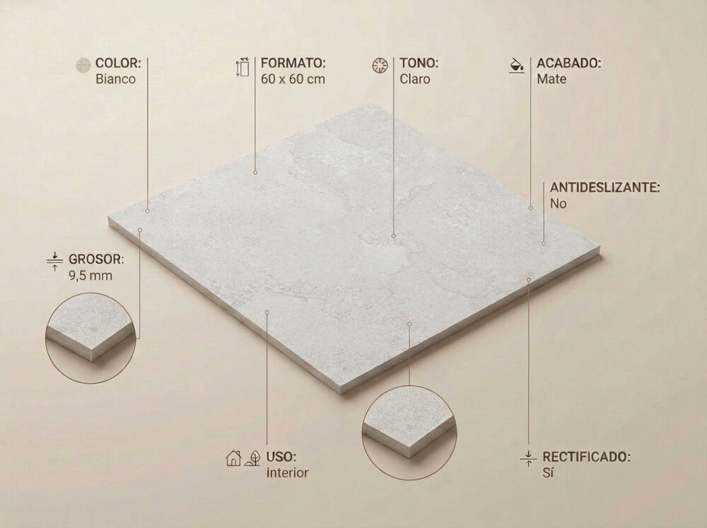 Porcelánico Cruise Bianco 60×60 cm MT Rect