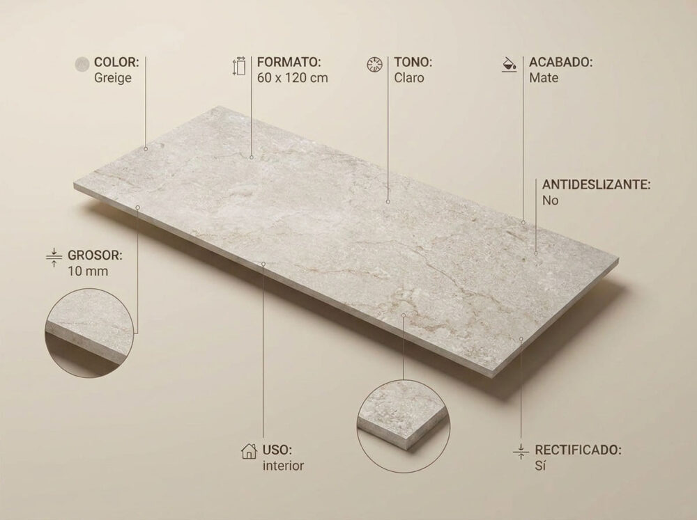 Porcelánico Cruise Greige 60×120 cm MT Rect