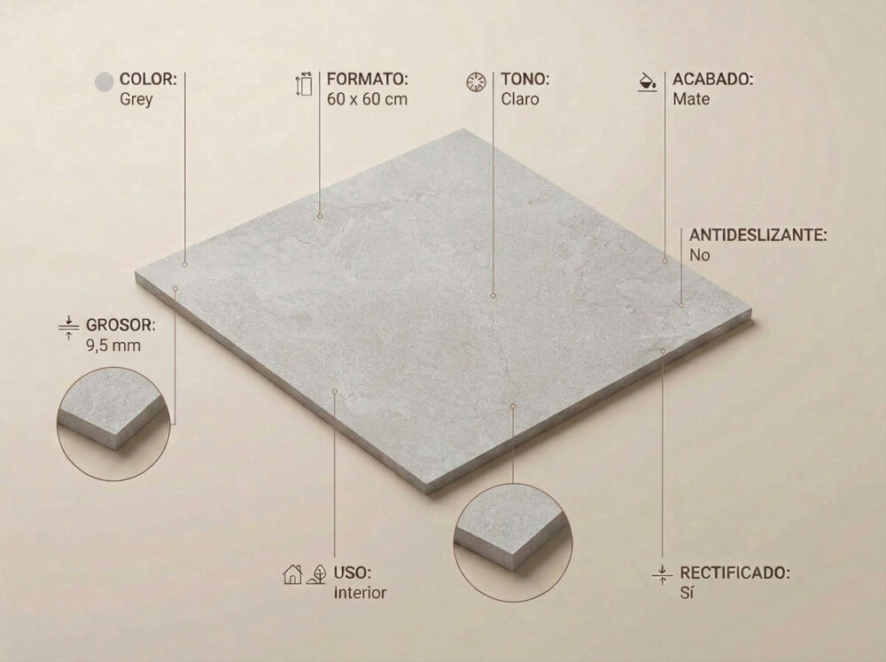Porcelánico Cruise Grey 60×60 cm MT Rect