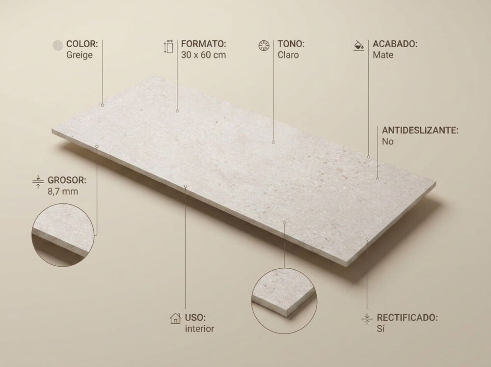 Porcelánico Kreta Greige 30×60 cm MT Rect