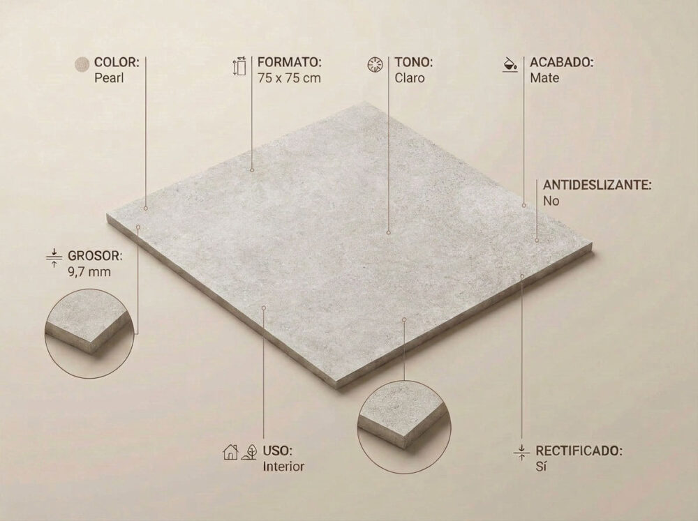 Porcelánico Regina Pearl 75×75 cm MT Rect