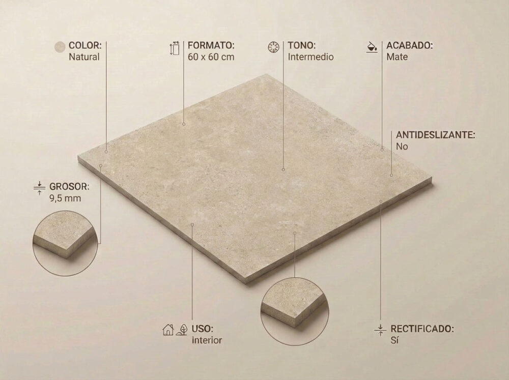Porcelánico Regina Natural 60×60 cm MT Rect