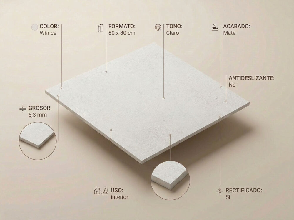 Porcelánico Core White 80×80 cm MT 6 mm Rect