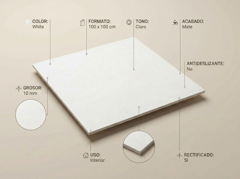 Porcelánico Phase White 100×100 cm MT Rect