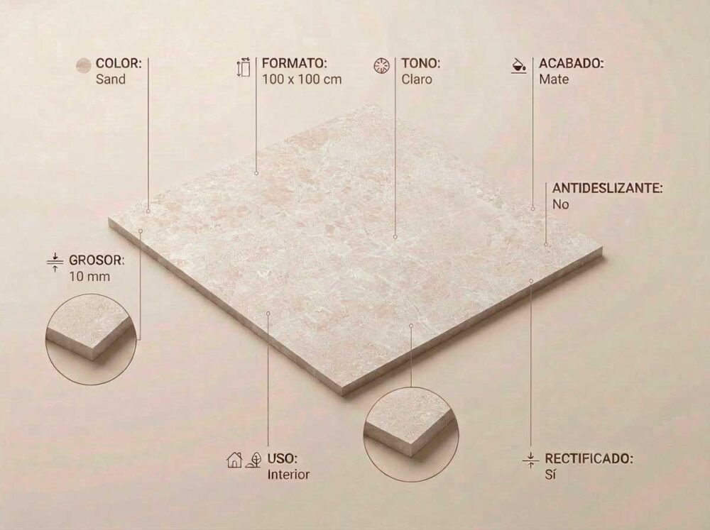 Porcelánico Charisma Sand 100×100 cm MT Rect