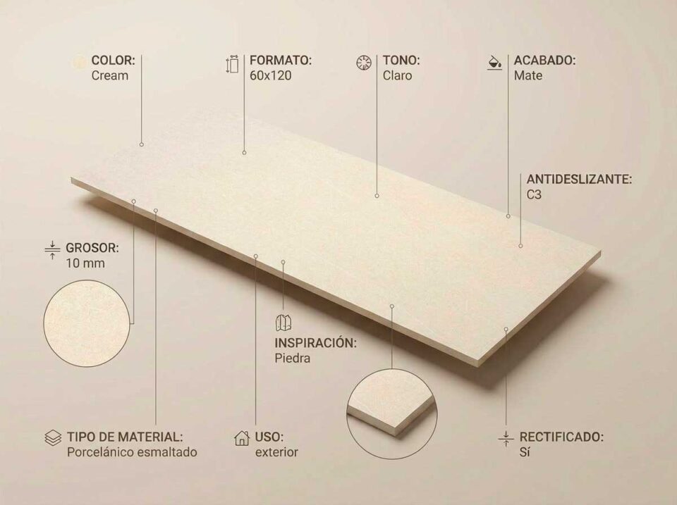Porcelánico Halton Cream 60×120 cm MT Rect Antid