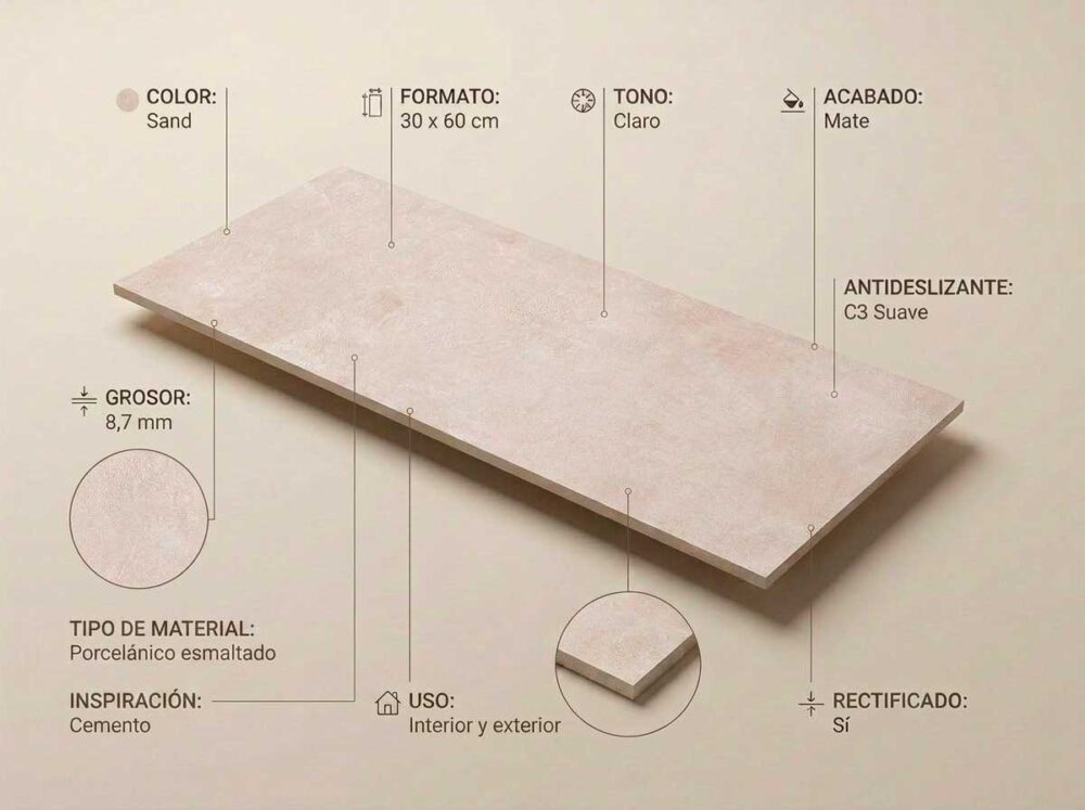 Porcelánico Indeed Sand 30×60 cm MT Rect Inout