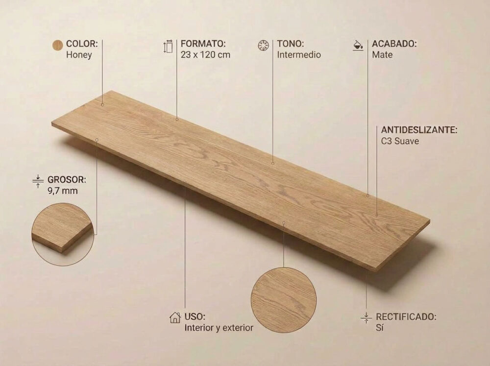 Porcelánico Nordby Honey 23×120 cm MT Rect Nanotech