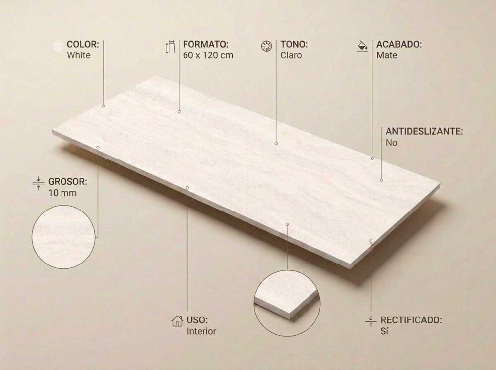 Porcelánico Sforza White 60×120 cm MT Rect
