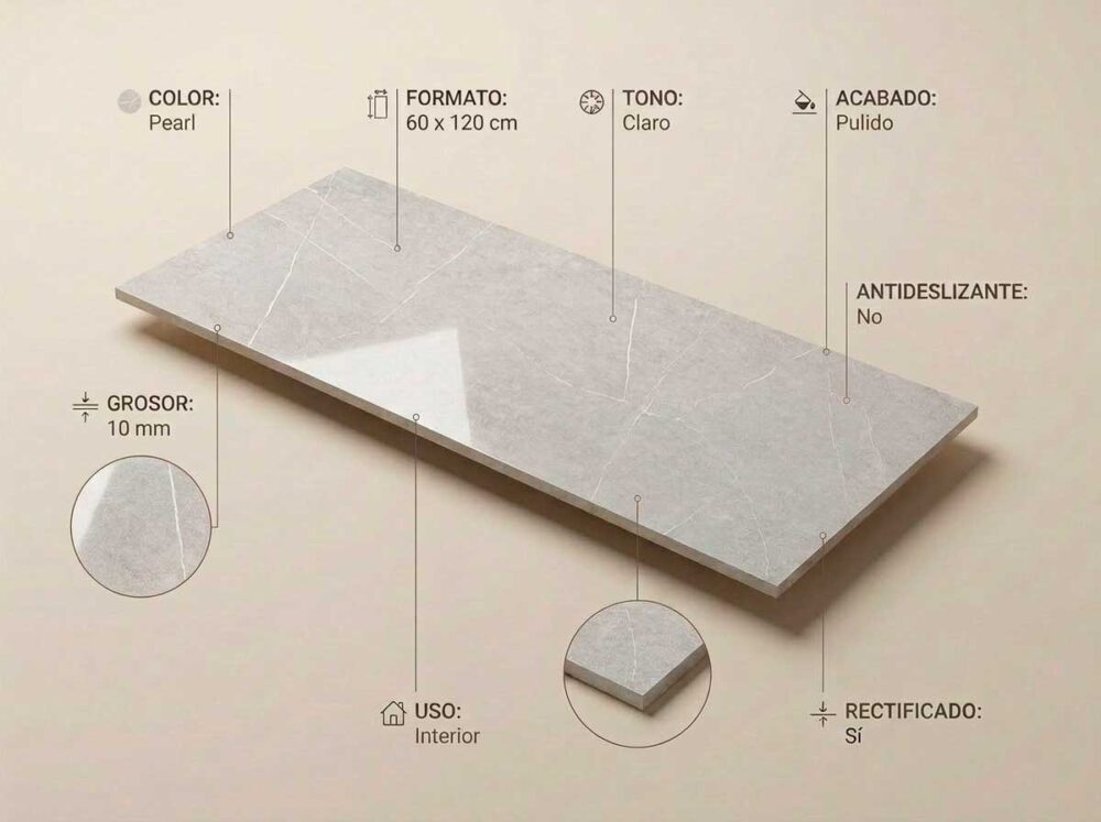 Porcelánico Tactile Pearl 60×120 cm PUL Rect