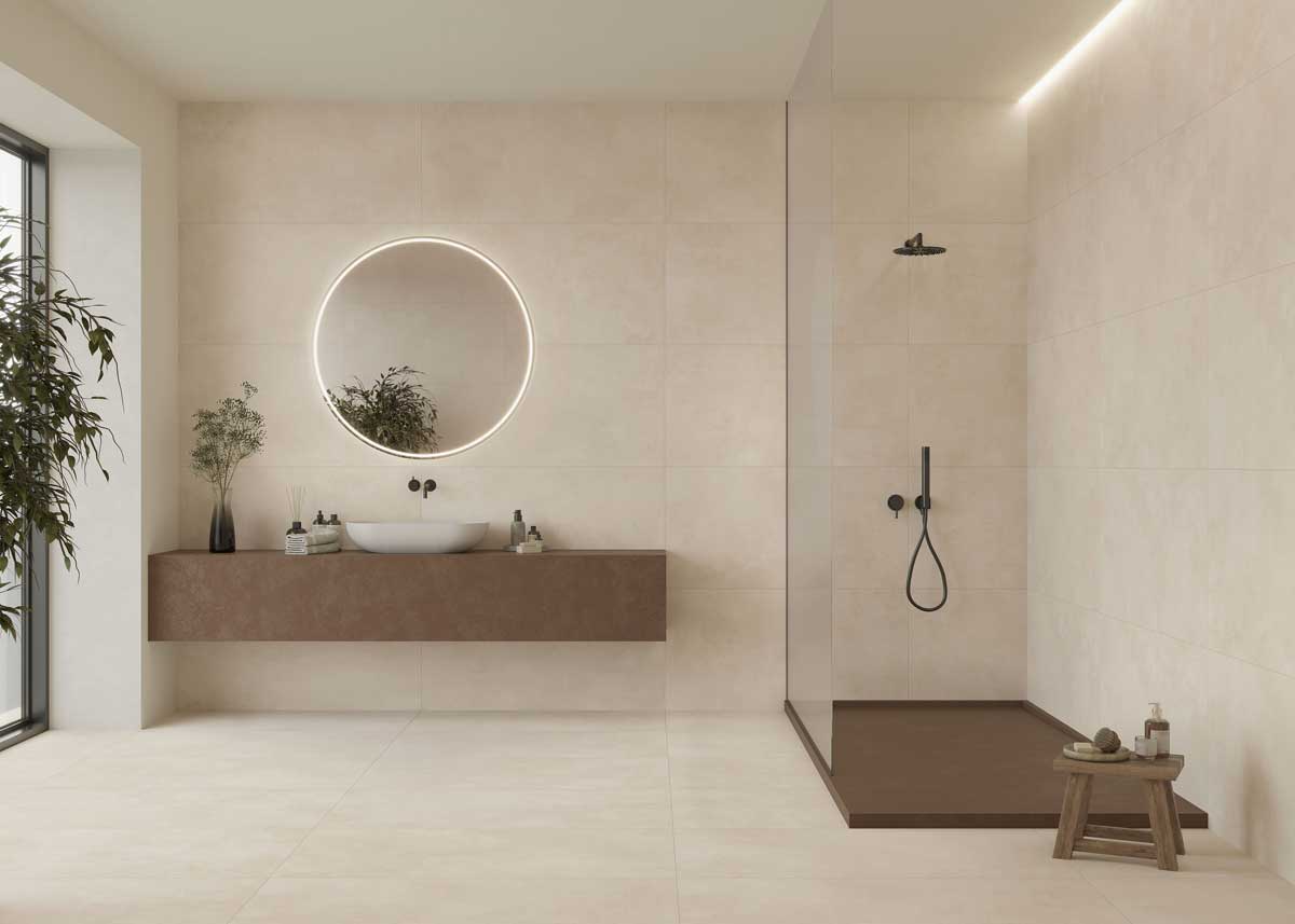 Porcelánico efecto cemento en baño