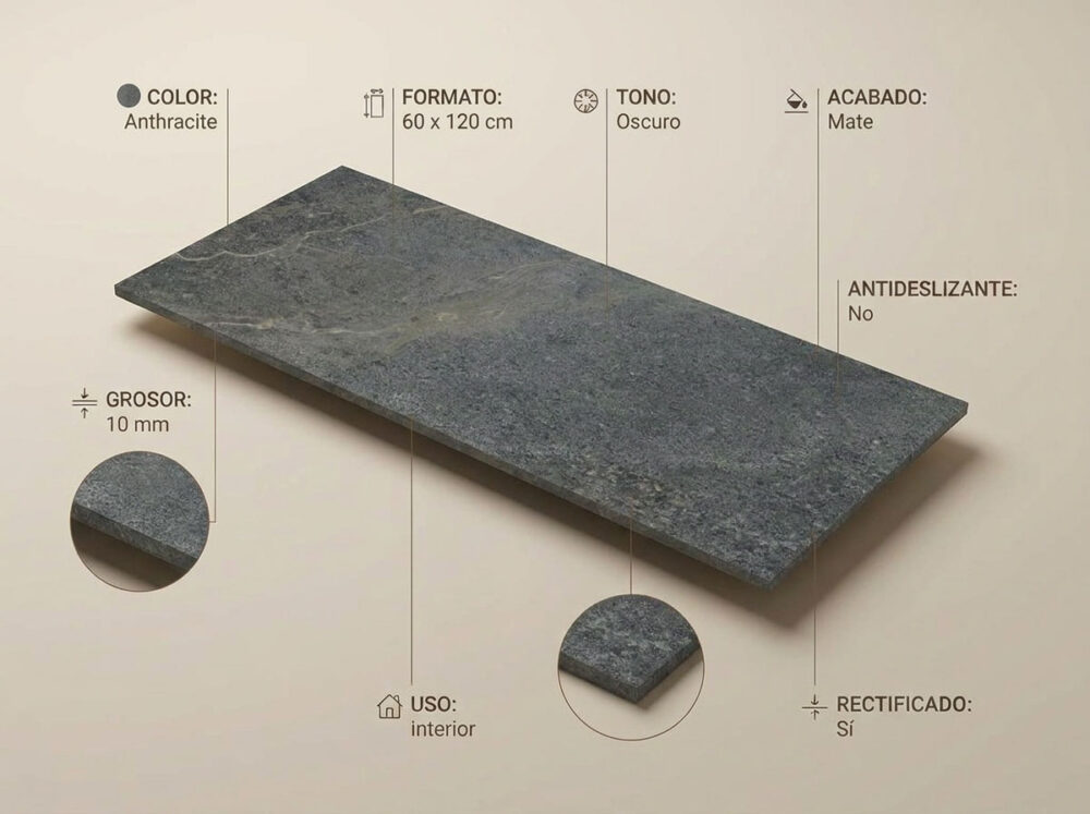 Porcelánico Lithos Anthracite 60×120 cm MT Rect