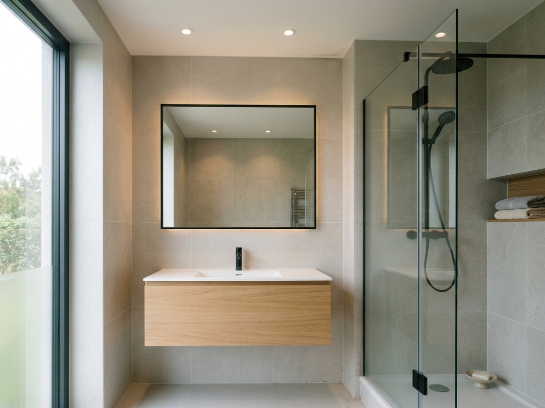 Baño con revestimiento cerámico y ambiente húmedo