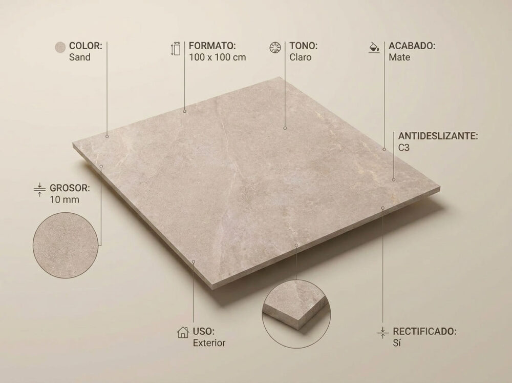 Porcelánico Lithos Sand 100×100 cm MT Rect Antid