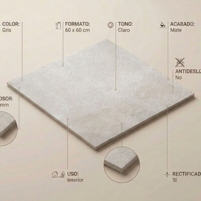 Azulejo porcelánico gris claro de 60x60