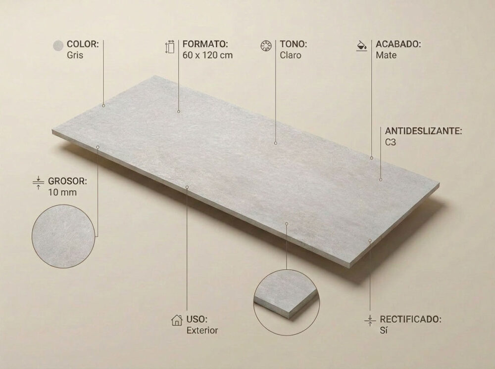 Porcelánico Claire Gris 60×120 cm MT Rect Antid