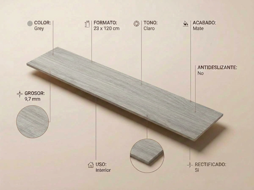Porcelánico Ninsba Grey 23×120 cm MT Rect