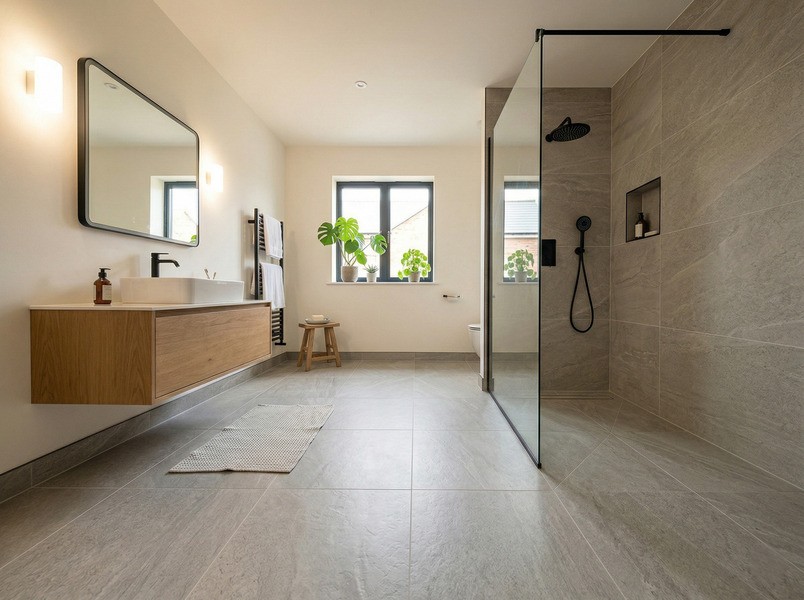 Plato de ducha de obra con pendientes y rejuntado epoxi