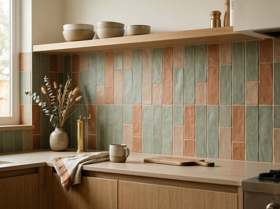 Revestimiento porcelánico en tonos tierra y terracota, una de las paletas en tendencia.
