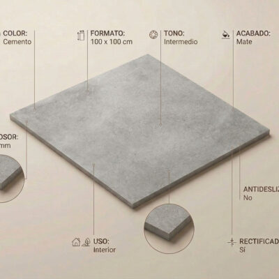 Suelo porcelánico gris efecto cemento