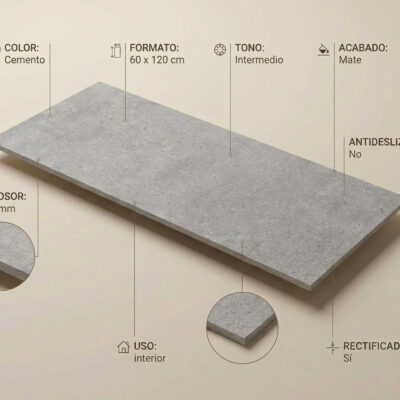 Suelo porcelánico gris efecto cemento de