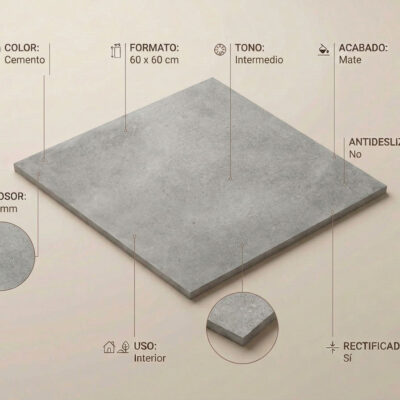 Un suelo porcelánico gris de 60x60 cm