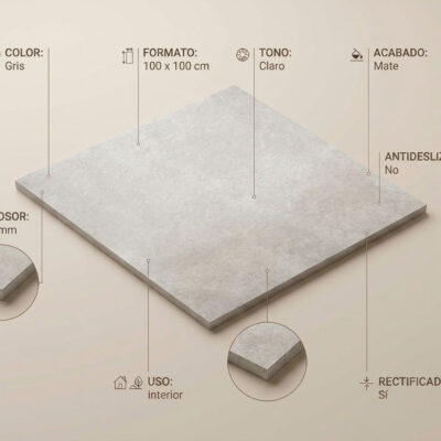 Una baldosa de porcelánico gris claro de