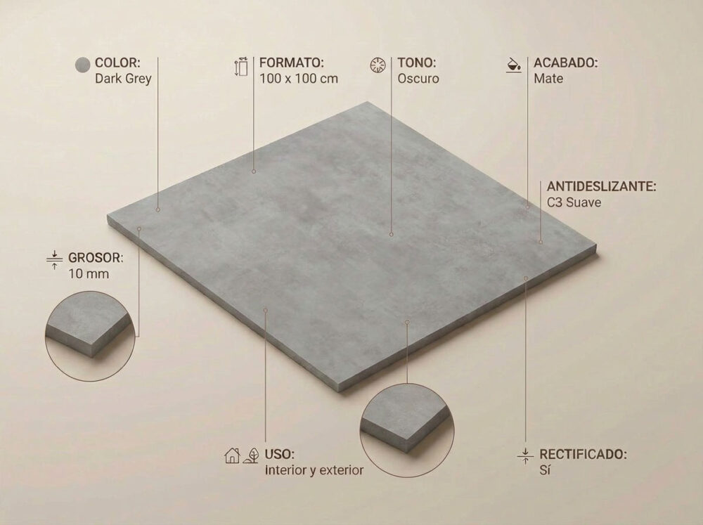 Porcelánico Columbia Dark Grey 100×100 cm MT Rect Nanotech